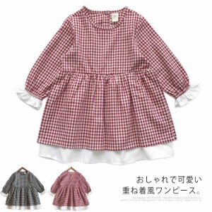 子供服 フェイクレイヤード ギンガムチェック カジュアル 春秋 風 重ね着 チュニック 女の子 夏 バイカラー シャツワンピ 110cm キッズ 8