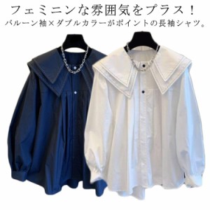  ゆったり レディース 長袖ブラウス 長袖シャツ 2XL シャツ セーラーカラー 長袖 トップス ふんわり ブラウス ダブルカラー ビッグ襟 ボ