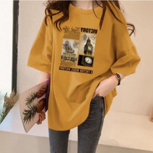 tシャツ レディース 半袖 トップス カジュアル Tシャツ 大きい ゆるTシャツ ゆるカットソー カラバリ ゆったり ロングT 無地 ルームウェ