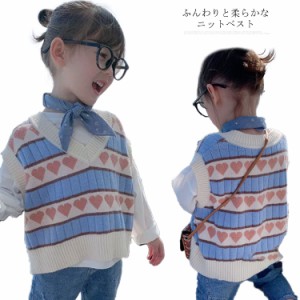 ニット ベスト 女の子 ノースリーブ ニットセーター 袖なし トップス キッズ ベビー服 子供服 Vネック トップス レイヤード 重ね着  厚手