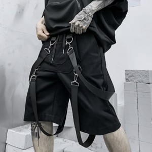 ハーフパンツ ベルト ブラック ボトムス ひざ丈 大きいサイズ / ファッション 韓国 おすすめ 人気