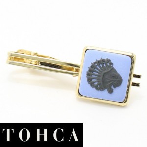 取寄品 【陶華・TOHCA】ゴールド・スクウェア・ライオンカメオ・ブルーのタイピン(ネクタイピン)