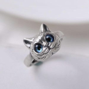 リング 猫 青い目 指輪 ネコ アニマル CAT 指先 レディース メン / 韓国ファッション 人気 おすすめ