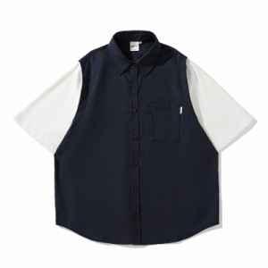 メンズ ペアルック ワイシャツ 2023新作 トッブス プリント 半袖 ポケット / メンズアパレル ファッション