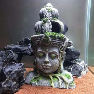 アクアリウム 菩薩 仏の顔 石像風 オブジェ 水槽 置物 インテリ / 仏像