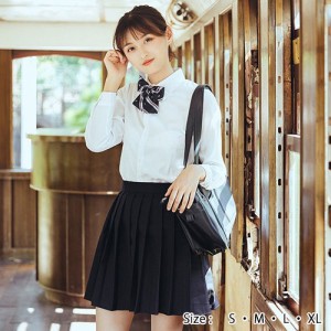 学制服 コスプレ 衣装 コスチューム 仮装 長袖 ストライプ リボン 花柄 プリーツスカート ネイビー S M L XL 