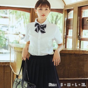 学制服 コスプレ 衣装 コスチューム 仮装 半袖 ストライプ リボン 花柄 プリーツスカート ネイビー S M L XL 