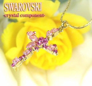 SWAROVSKI スワロフスキー ゴールドクロスネックレス ローズ