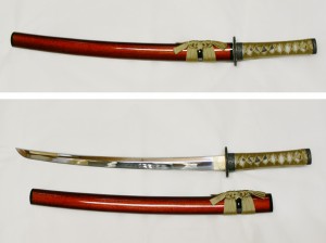 送料無料 模造刀 日本製 美術刀剣 日本刀 金茶/小刀
