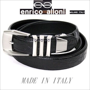 ENRICO ALLONI エンリコ・アローニ クロコ型押・牛革３連ベルト　SILVER　(つやあり)