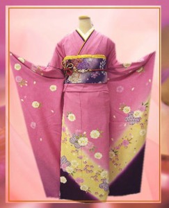 セミオーダー正絹振袖ぜ〜んぶ揃った豪華フルセット★ピンク地紫黄ぼかし桜