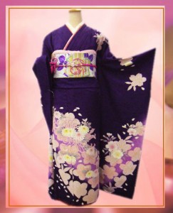 セミオーダー正絹振袖ぜ〜んぶ揃った豪華フルセット★濃紫地桜菊