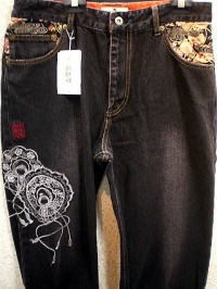 カラクリ魂 和柄デニムパンツ KARAKURI　花菱と鏡刺繍