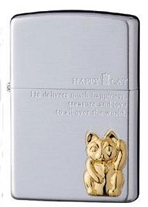 zippo【招福まねき猫】ハッピーキャットジッポー ゴールドミラーメタル