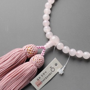 京都数珠製造卸組合・女性用数珠・ローズクォーツ・正絹頭房付