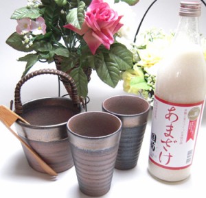 日本製萬古焼き 豪華酒器セットＺ3陶芸作家 安藤嘉規作（アルコール0％本格甘酒（あまざけ）900ｍｌ）セット