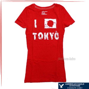 アメリカンイーグル AMERICAN EAGLE レディース 女性 プレゼント Tシャツ 半袖 半そで レッド 赤色 シティー tokyo 東京 0303-196