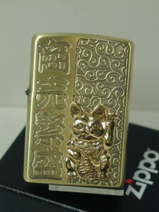 ジッポーZippo 招き猫・ねこ（金ゴールド）開運 #200両面・真鍮ブラス新品未開封