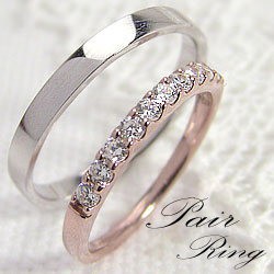結婚指輪 エタニティリング ダイヤモンド 平打ち ペアリング ピンクゴールドK10 ホワイトゴールドK10 マリッジリング 送料無料
