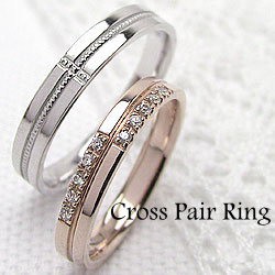 結婚指輪 クロス ダイヤモンド ミルウチ ペアリング ピンクゴールドK10 ホワイトゴールドK10 マリッジリング 十字架 送料無料