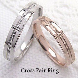 結婚指輪 クロス ミルウチ ペアリング ピンクゴールドK18 ホワイトゴールドK18 マリッジリング 18金 十字架 送料無料