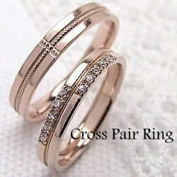 結婚指輪 クロス ダイヤモンド ミルウチ ペアリング ピンクゴールドK10 マリッジリング 十字架 送料無料