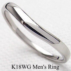 Vライン メンズリング シンプル 指輪 18金 ホワイトゴールドK18 男性用