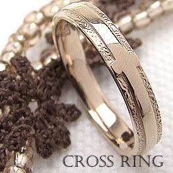 クロスリング イエローゴールドK18 シンプル ピンキーリング 18金 結婚指輪 レディースリング 十字架