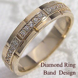 バンドデザイン ダイヤモンドリング イエローゴールドk18 幅広 ピンキーリング 18金 結婚指輪 レディースリング ベルト/ファッション・アクセサリーu003eジュエリー
