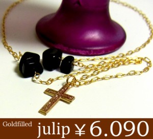 即納 送料無料■【julip】オニキスクロス14Kゴールドフィルドネックレス/ゴールド/Goldfilled/14KGF/ブラック/julipn-04/aut_la