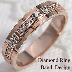 バンドデザイン ダイヤモンドリング ピンクゴールドK10 幅広 ピンキーリング 10金 結婚指輪 レディースリング ベルト