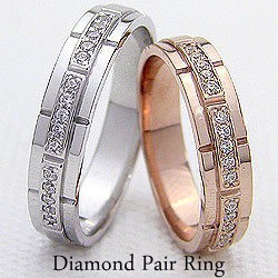 結婚指輪 バンドデザイン ダイヤモンド ペアリング ピンクゴールド K18 ホワイトゴールドK18 マリッジリング 18金 2本セット 送料無料