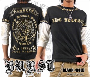 THE ILLEGAL7袖切替三つ巴 7分袖Ｔシャツ ブラック×ゴールド 70548 メンズファッション　キレイメ　シンプル　メンズカジュアル　クルー