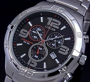 【CITIZEN/シチズン】クロノグラフ メンズ腕時計 ブラック文字盤 メタルベルト AN7080-55E 海外モデル