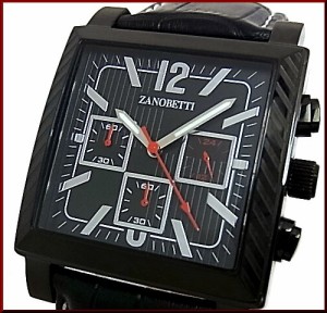 【ZANOBETTI/ザノベッティ 】クロノグラフ メンズ腕時計 ブラック文字盤 ブラックレザーベルト Z401BBKBK