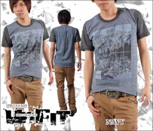 メンズ　リンガー ネップ加工 プリント 半袖　Tシャツ カットソー UNFIT ネイビー uf-115-18-75 メンズファッション　キレイメ　シンプル