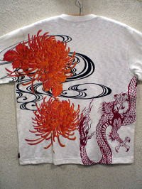 カラクリ魂  和柄半袖Tシャツ  菊に龍神　KARAKURI