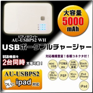 ポータブルマルチチャージャー ホワイト 5000mAh USBポート×2 アウロラ AU-USBPS2-WH