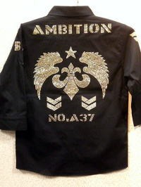 Be Ambition　５分袖シャツ  百合＆ウイング　ラインストーン　ビーアンビション