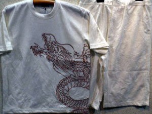 カラクリ魂　和柄　ふくれ織ジャガードＴシャツ上下セット　龍刺繍　KARAKURI