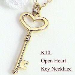 ネックレス ハート 鍵 キーペンダント 10金 カギ 首飾り K10WG K10PG K10YG key pendant necklace 