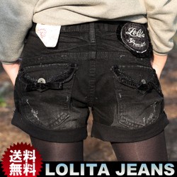 ロリータジーンズ・LOLITA JEANS★カジュアルブラックデニムショートパンツ■lo-1215