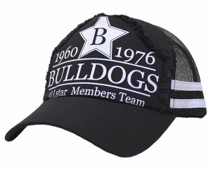 メッシュキャップ フリンジ加工プリント BULLDOGS ブラック exas