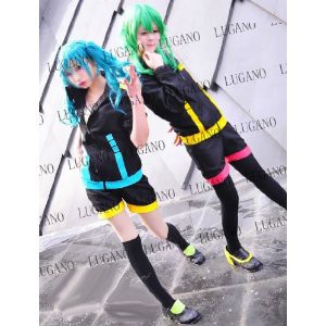 DK2061 VOCALOID脳漿炸裂ガール 初音ミク＆グミ 風 衣装+ウィッグ コスプレ衣装　完全オーダメイドも対応可能