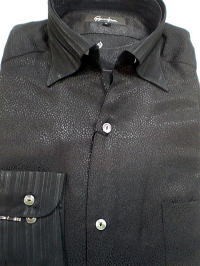 日本製　イタリアンカラー　ジャガード　ドレスシャツ　衿カフス切替