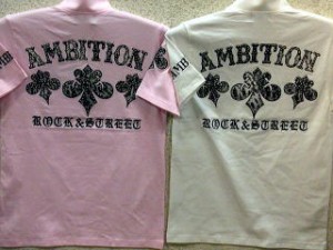 BE AMBITION  半袖Tシャツ  ジップアップ　百合＆ロゴスタッズ　ビーアンビション