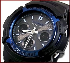 カシオ/G-SHOCK【CASIO/Gショック】ソーラー電波腕時計 アナデジモデル ブラック×ブルー【海外モデル】AWG-M100A-1A