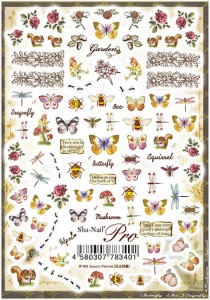 写ネイル ★昆虫図鑑 虫や生き物のプリント柄ネイルシール！標本みたい！蝶々・薔薇・リス・こびと・・・独特の雰囲気です♪