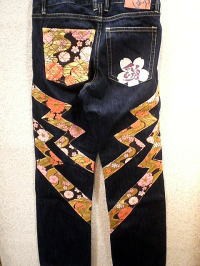 錦 和柄デニムパンツ 　流水　花刺繍　NISHIKI