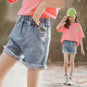 ショートパンツ デニム キッズ 子供服 こども服 女の子 ウエストゴム 半ズボン ハーフ パンツ 切りっぱなし カジュアル ボトムス 夏おし